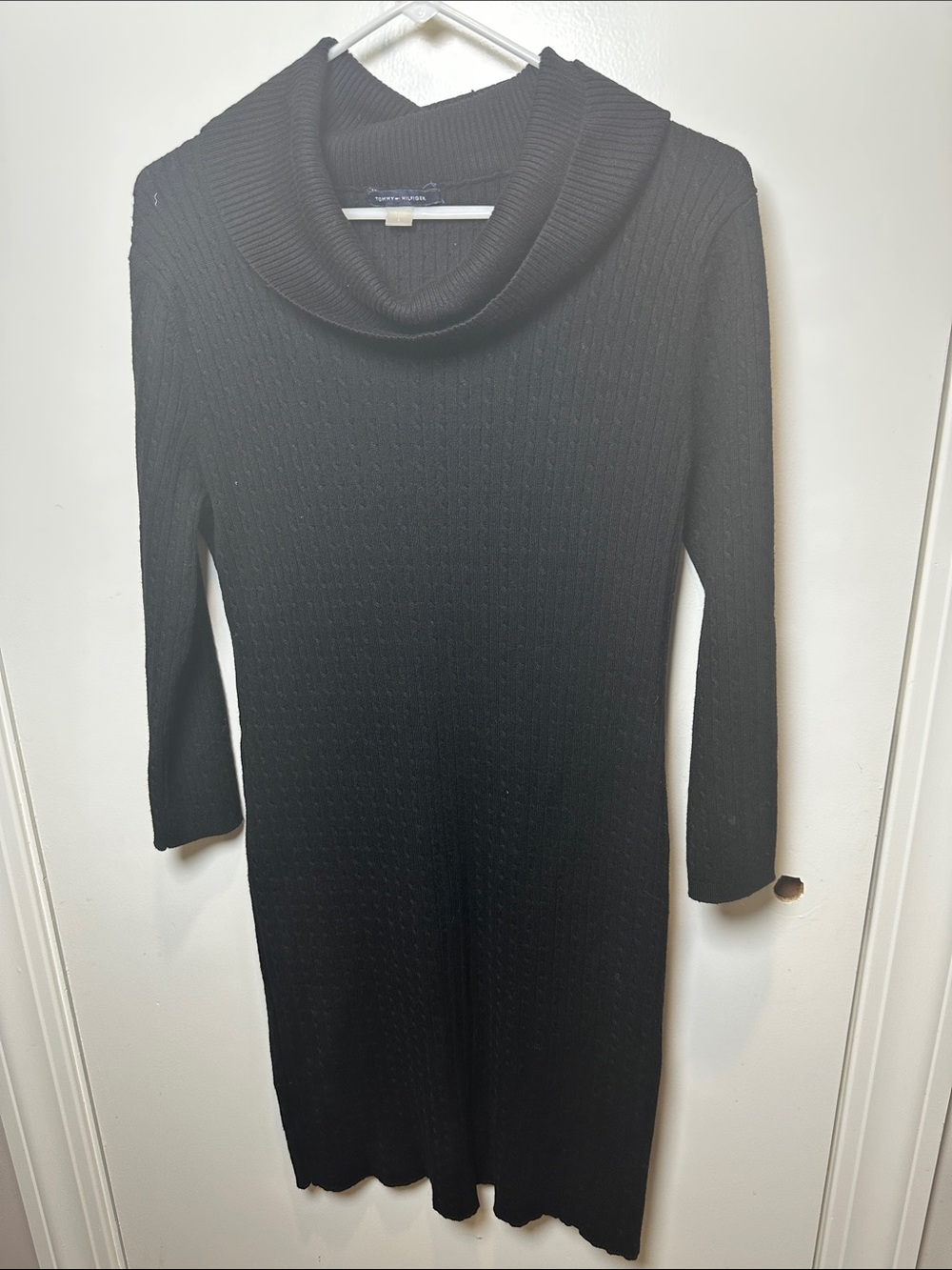 Tommy Hilfiger Black Ribbed Cowl Neck Long Sleeve Dress (100)